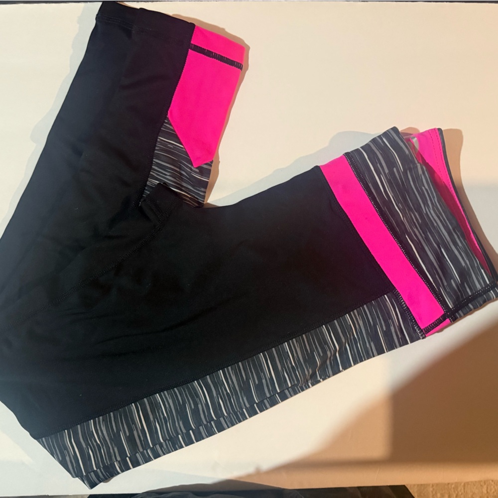 Black Athletic Capris with Pink and Gray Accent